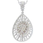 Elegant sterling silver pendant in a teardrop shape featuring intricate filigree design and a stunning gemstone.